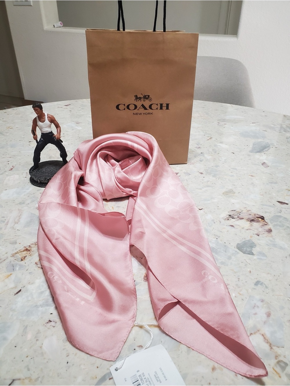 Coach Textured Signature Print Silk Square Scarf NWT